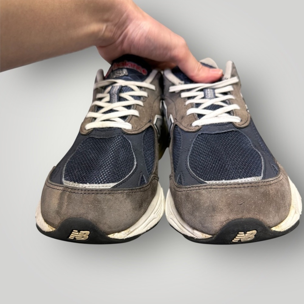 New Balance 990v3 Made inโ USA Mens 11.5 Navy Brown Suede Sneakers - Picture 3 of 11